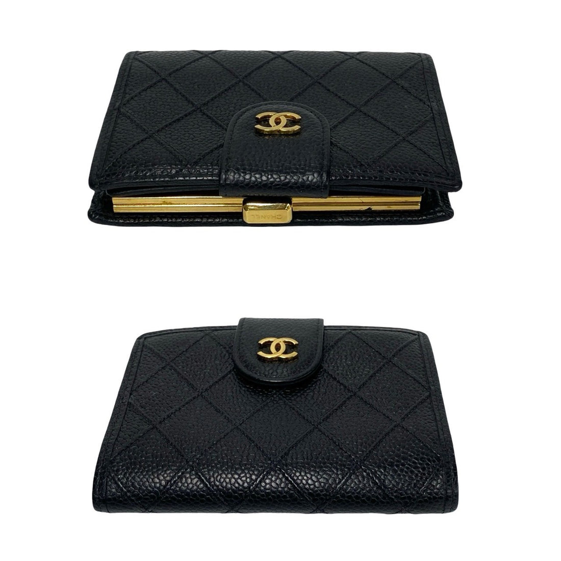 Chanel Quilted Caviar Clasp Purse Leather Short Wallet