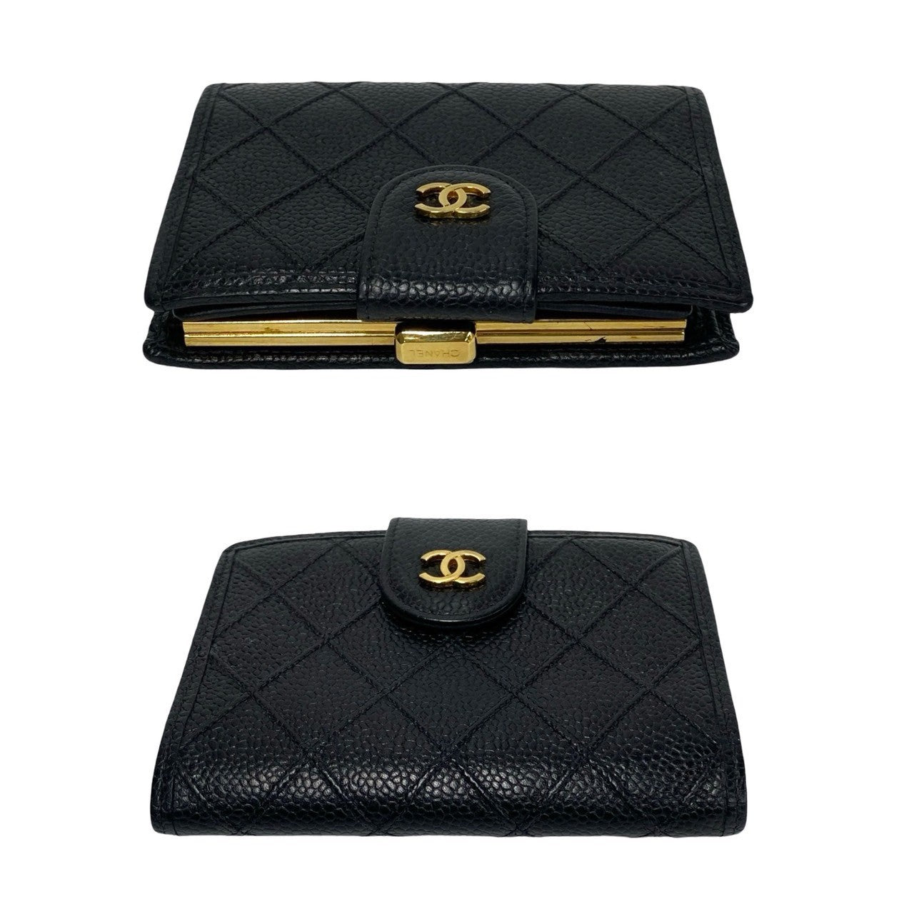 Chanel Quilted Caviar Clasp Purse Leather Short Wallet in Very Good Condition