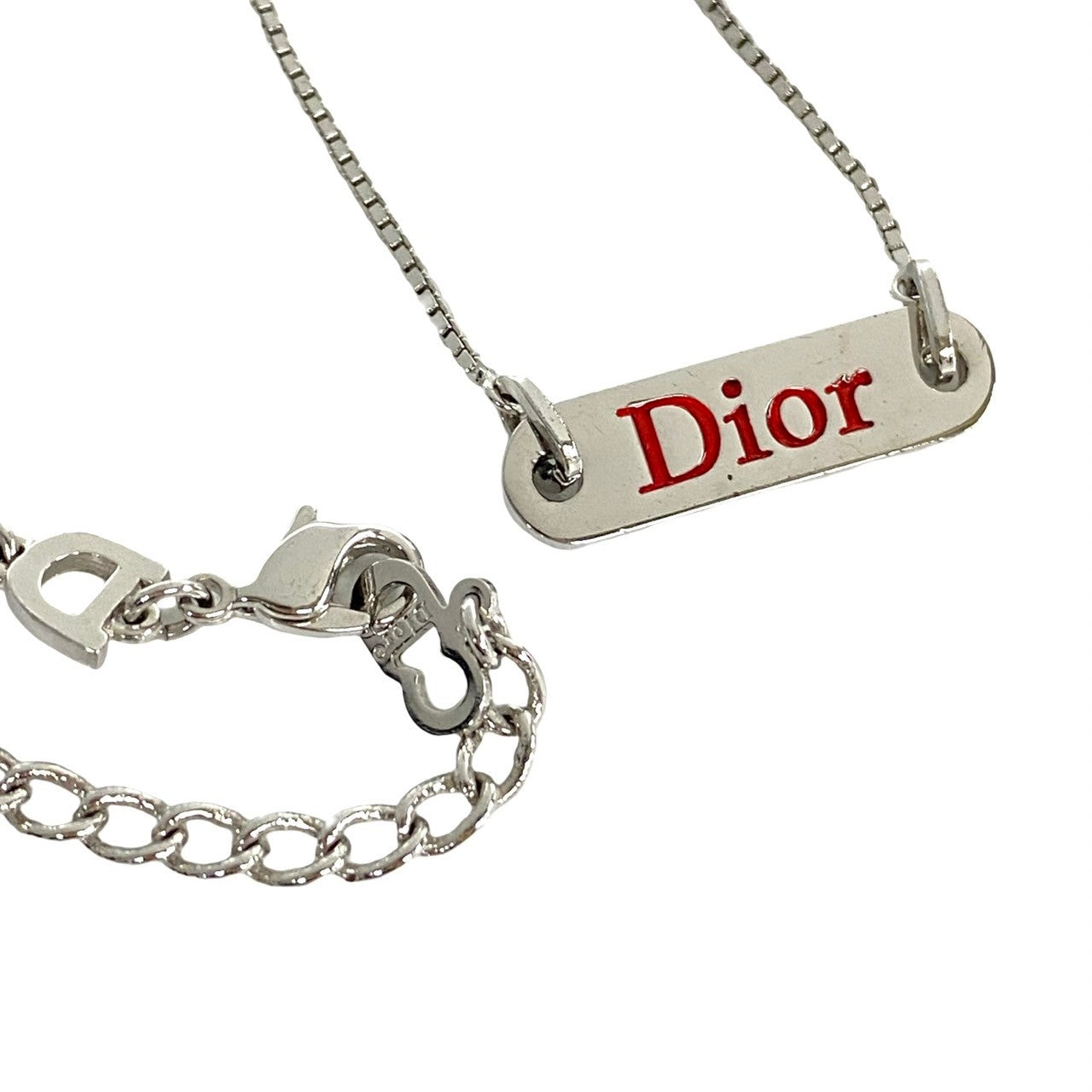 Dior Logo Plate Pendant Necklace Metal Necklace