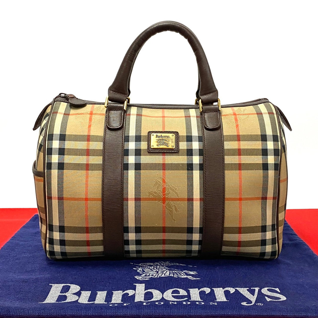 Burberry Haymarket Check Boston Bag Canvas Handbag in Very Good Condition