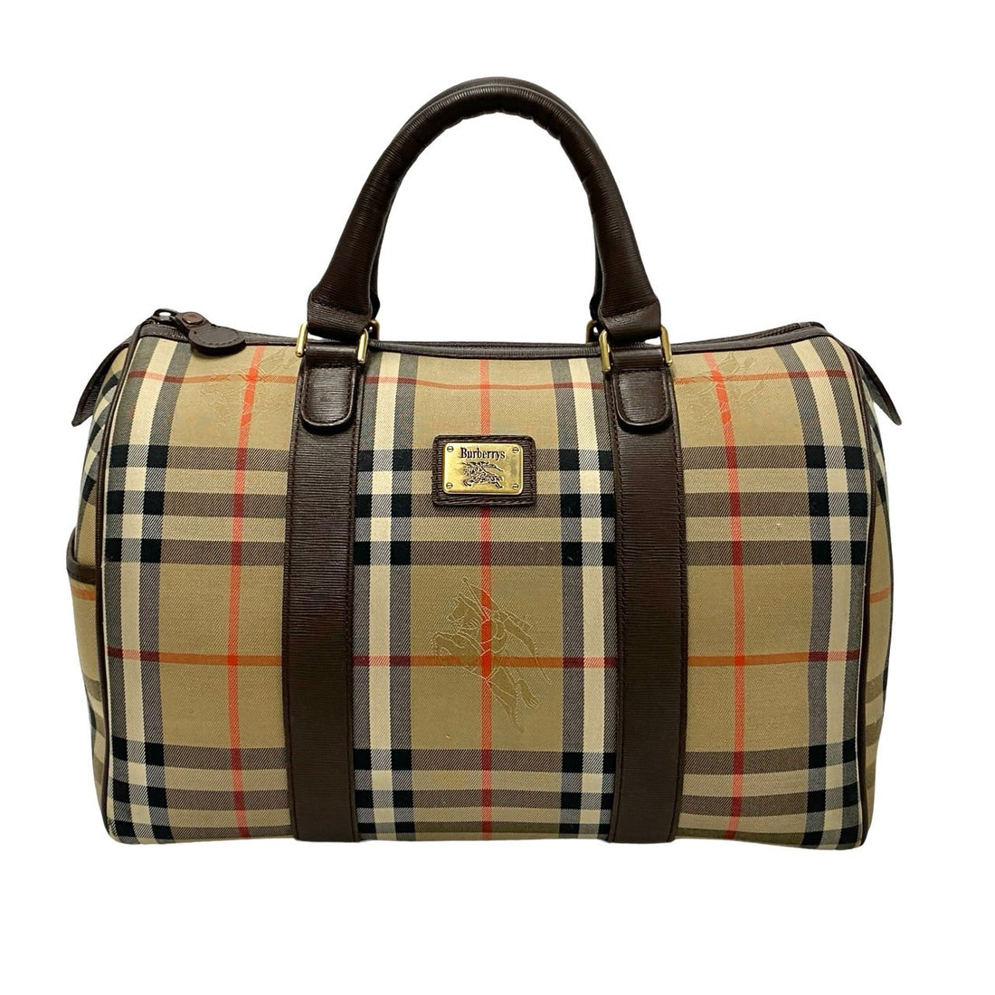 Burberry Haymarket Check Boston Bag Canvas Handbag in Very Good Condition