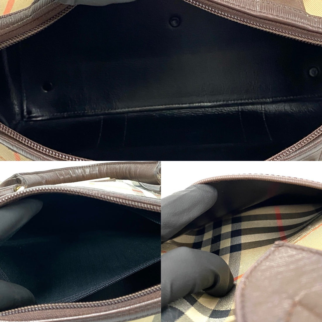 Burberry Haymarket Check Boston Bag Canvas Handbag in Very Good Condition