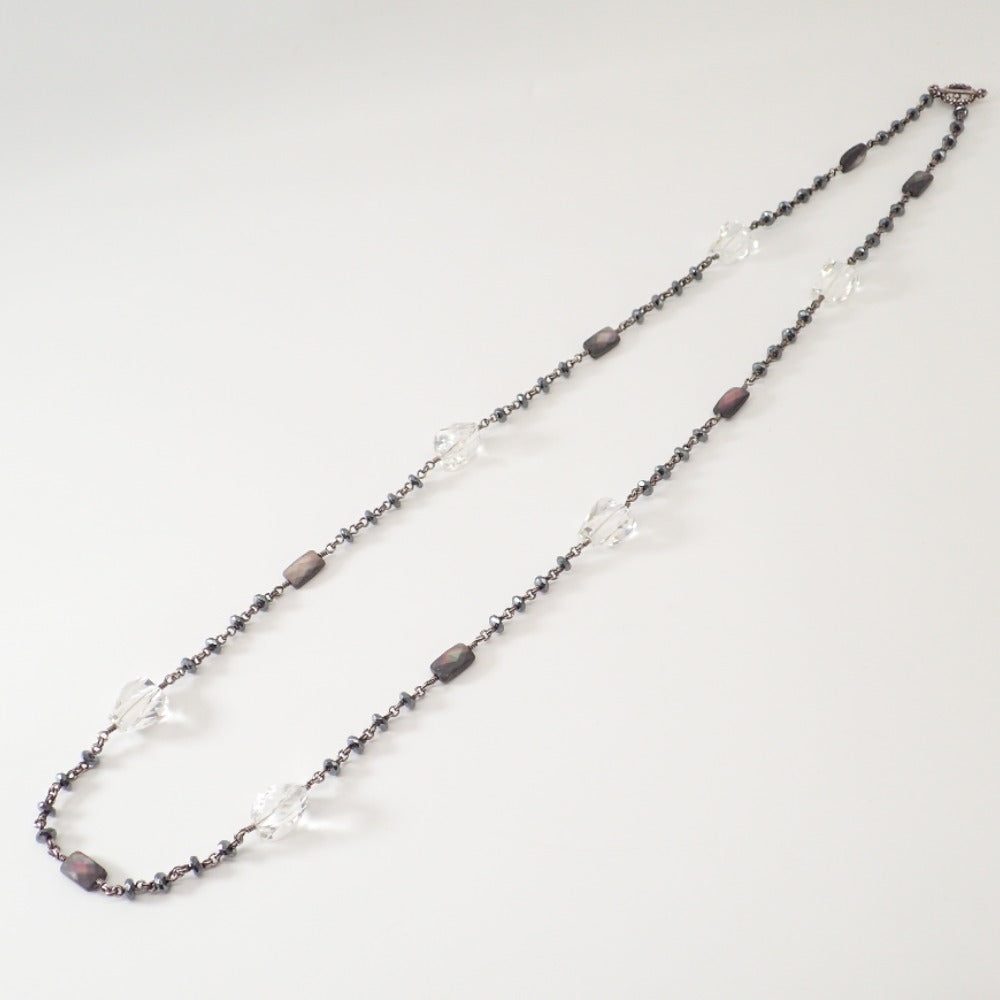 LuxUness  STEPHEN DWECK Oslo Collection Long Necklace - 925 Silver with Crystal and Hematite Gemstones Necklace in Good Condition