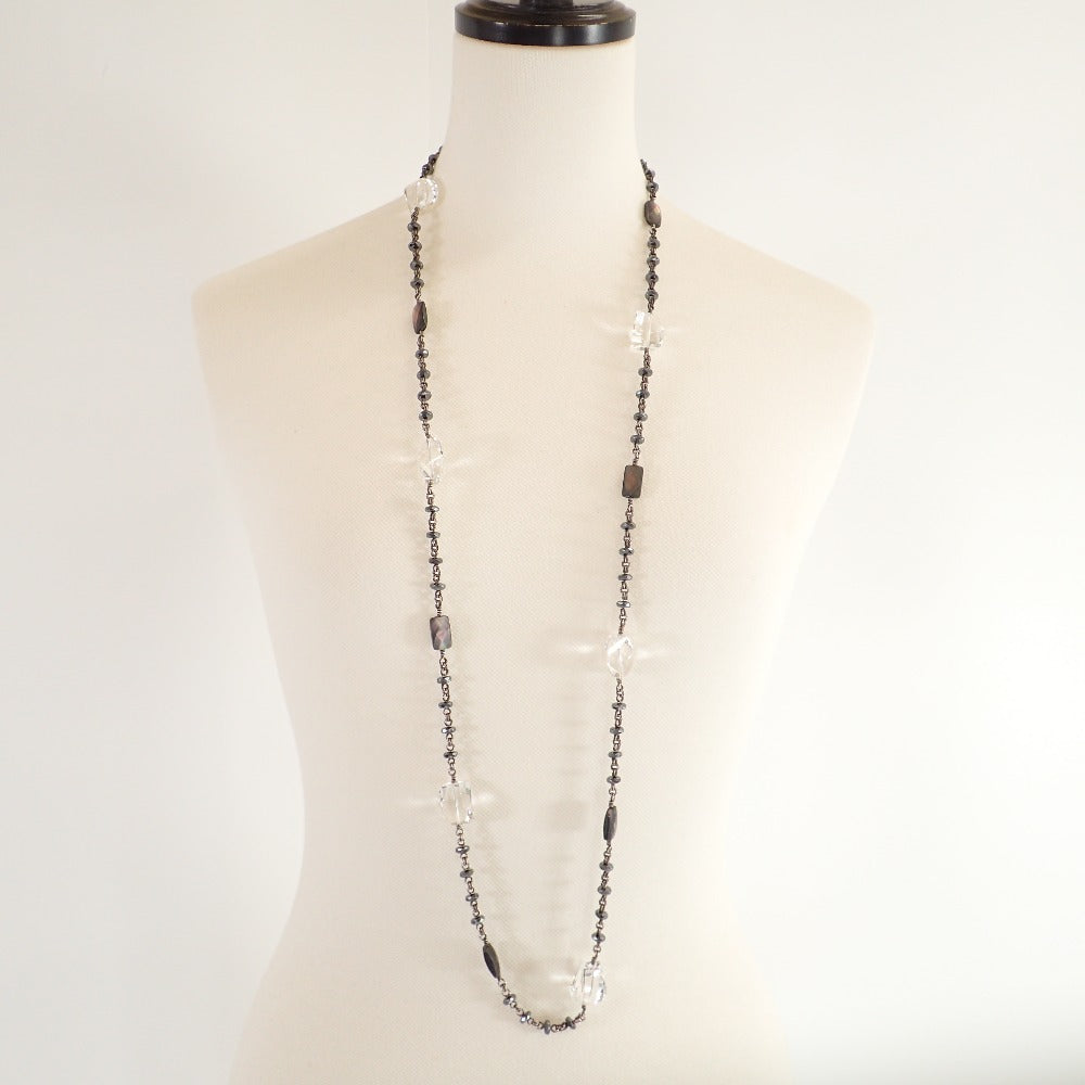 LuxUness  STEPHEN DWECK Oslo Collection Long Necklace - 925 Silver with Crystal and Hematite Gemstones Necklace in Good Condition