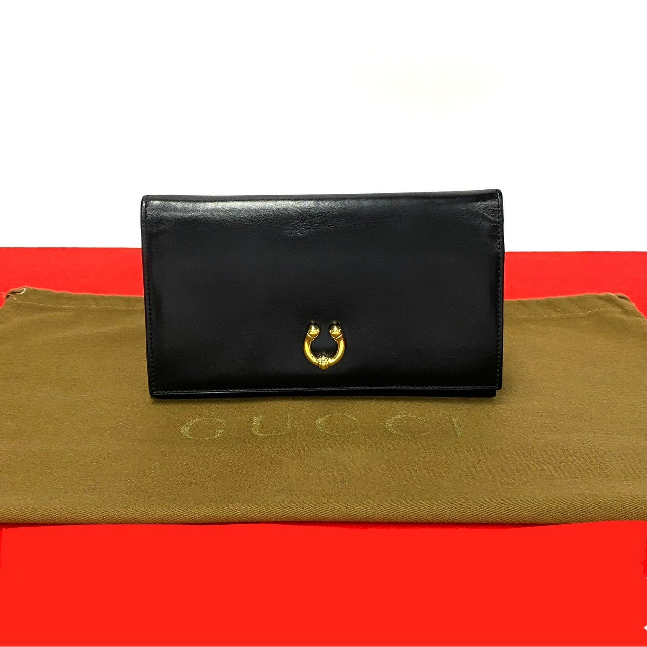 Gucci Leather Flap Wallet Leather Long Wallet 035 0416 in Very Good Condition