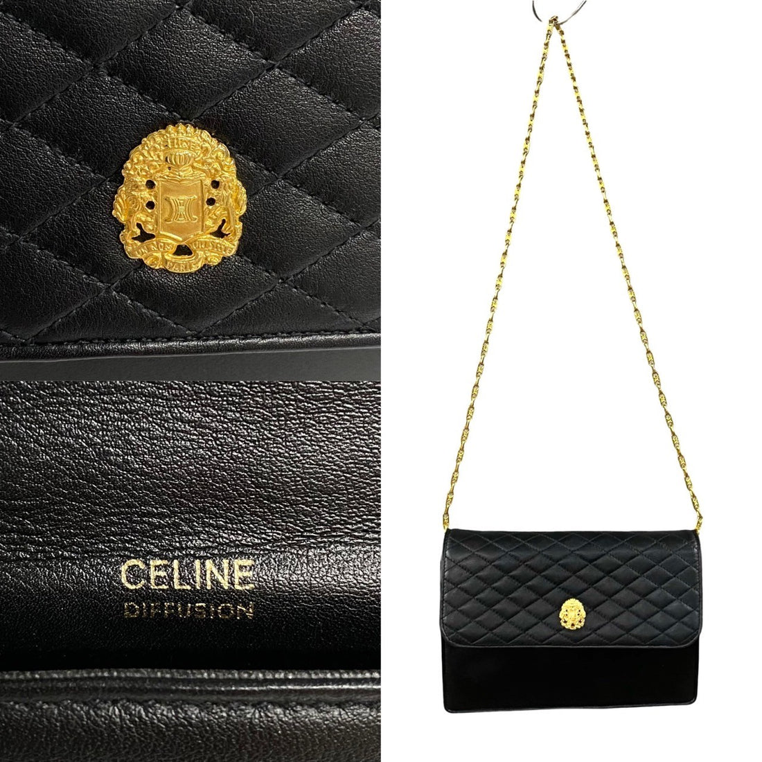 Celine Leather Chain Shoulder Bag Leather Shoulder Bag in Very Good Condition