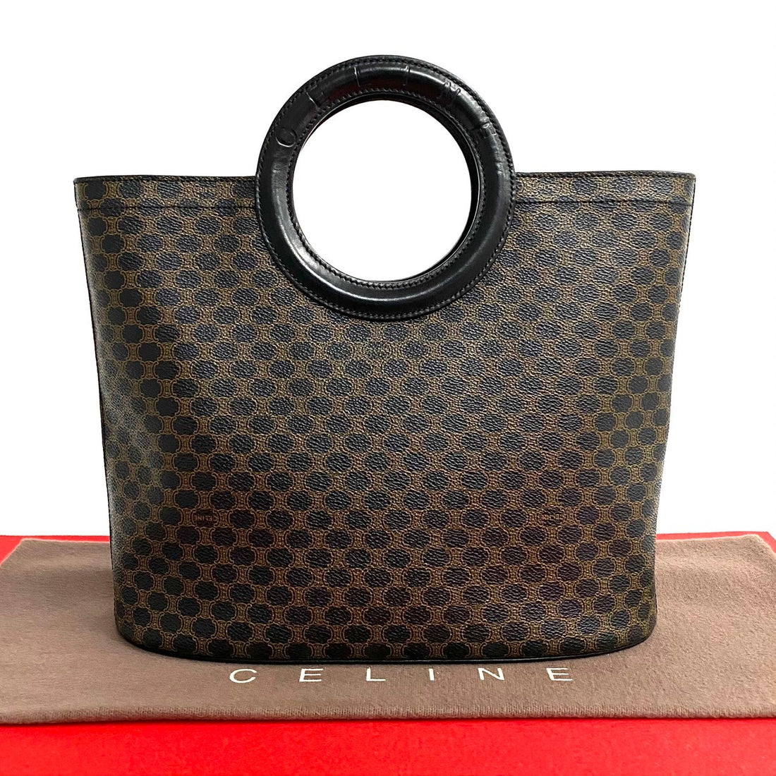 Celine Macadam Triomphe Crircle Handle Bag  Leather Handbag in Very Good Condition