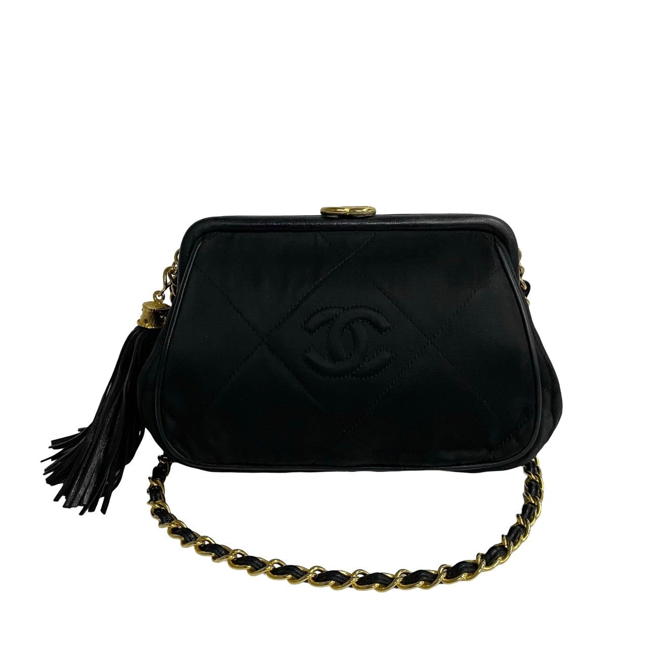 Chanel Quilted Satin Clasp Crossbody Bag Canvas Crossbody Bag in Very Good Condition