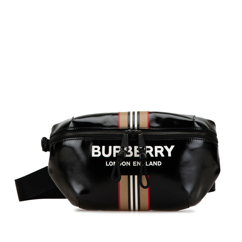 Burberry Logo Stripe Body Waist Bag Black PVC Leather