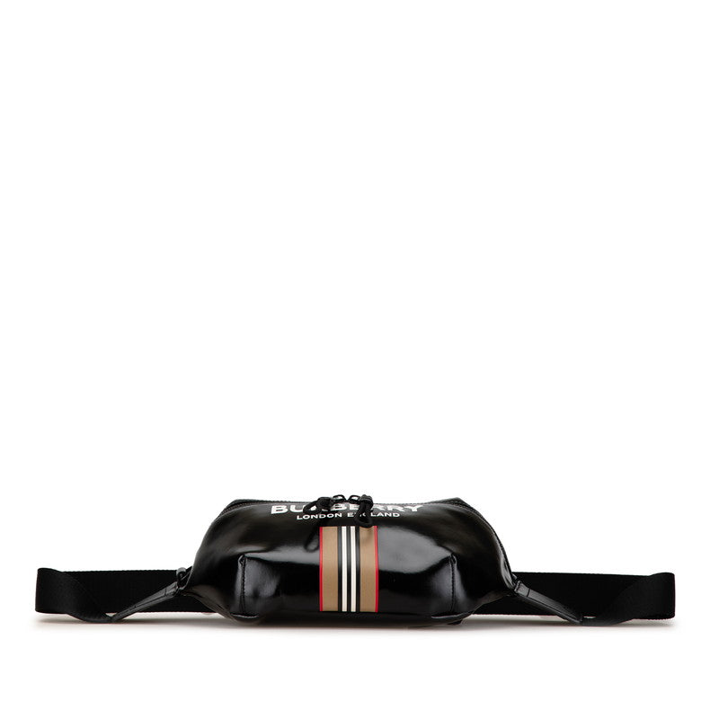 Burberry Logo Stripe Body Waist Bag Black PVC Leather