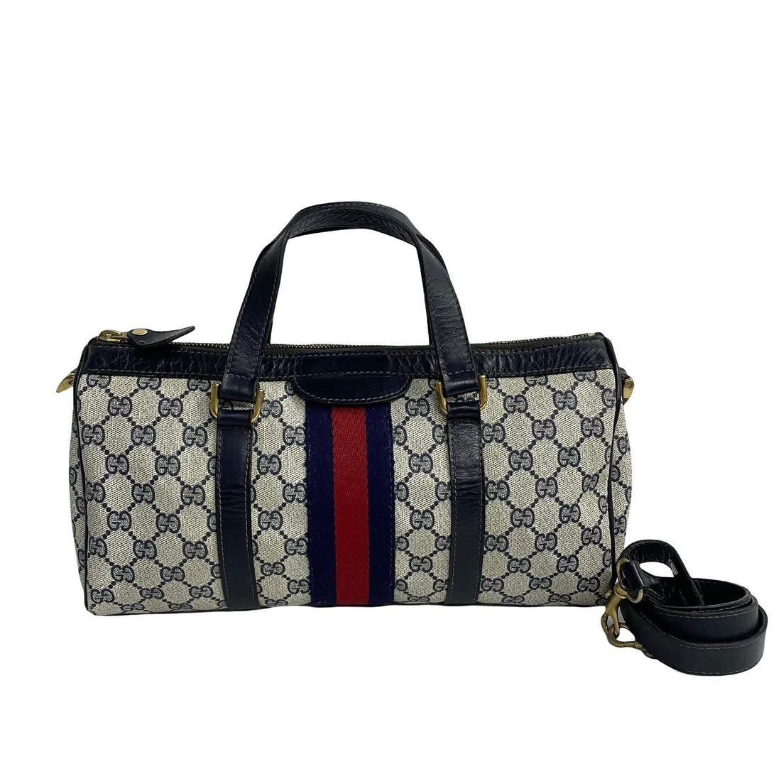 Gucci Vintage Leather 2way Shoulder Bag Navy