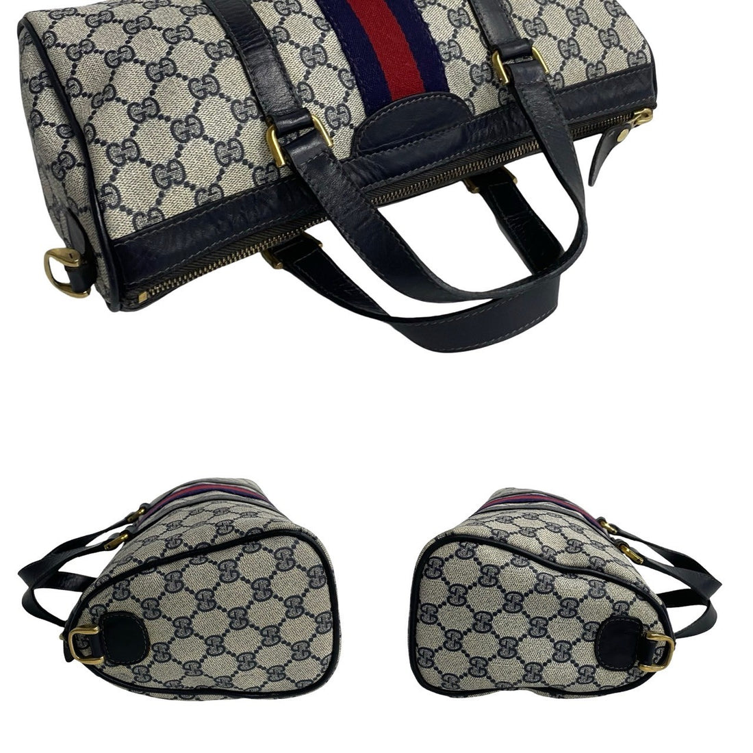 Gucci Vintage Leather 2way Shoulder Bag Navy