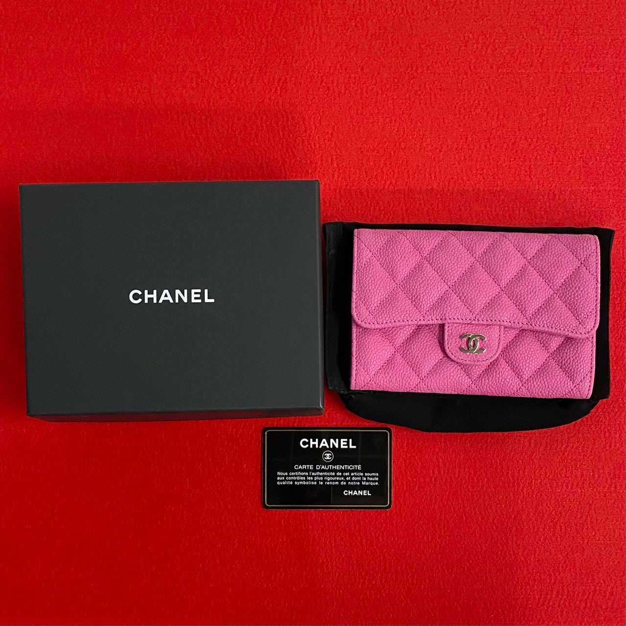 Chanel Caviar Leather Bifold Wallet Pink