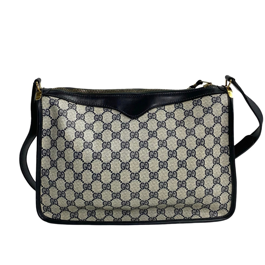 Gucci Vintage Leather GG Shoulder Bag Navy