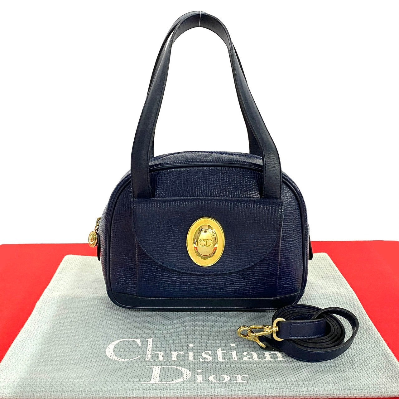 Dior Leather 2way Shoulder Handbag Navy