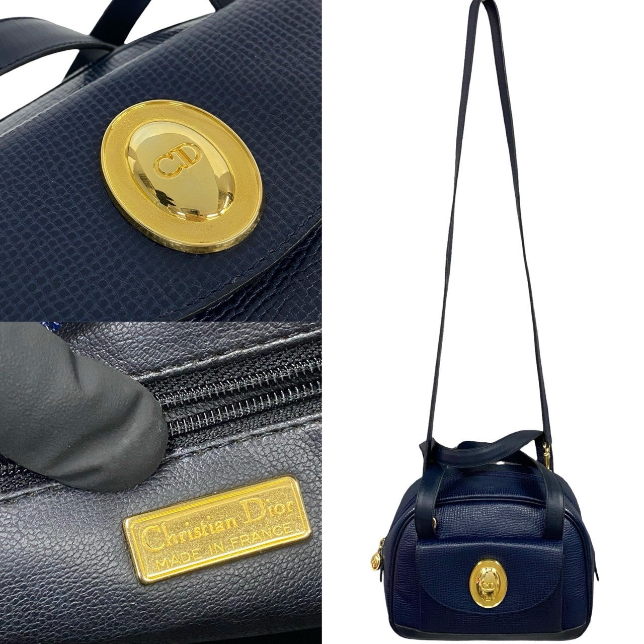 Dior Leather 2way Shoulder Handbag Navy