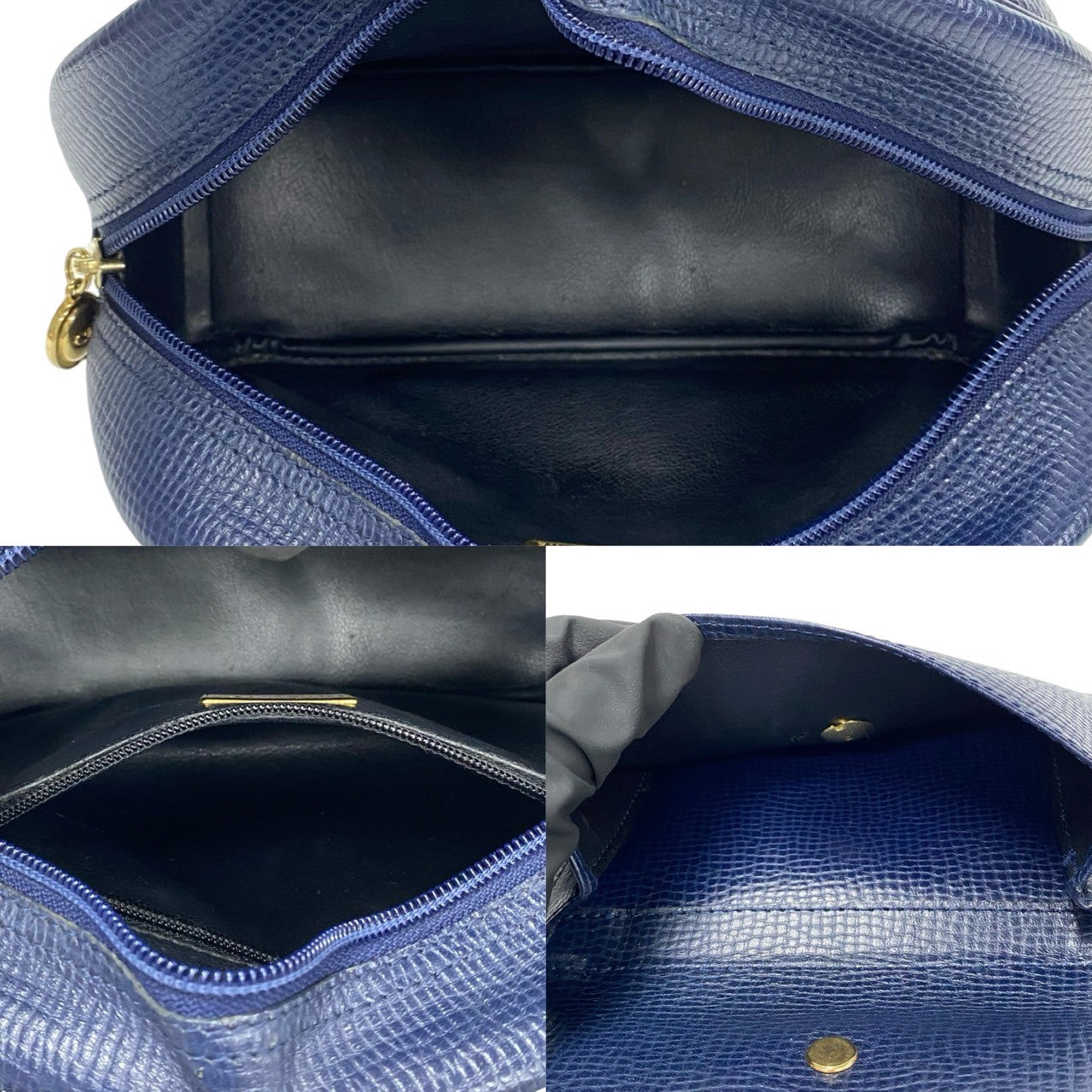 Dior Leather 2way Shoulder Handbag Navy