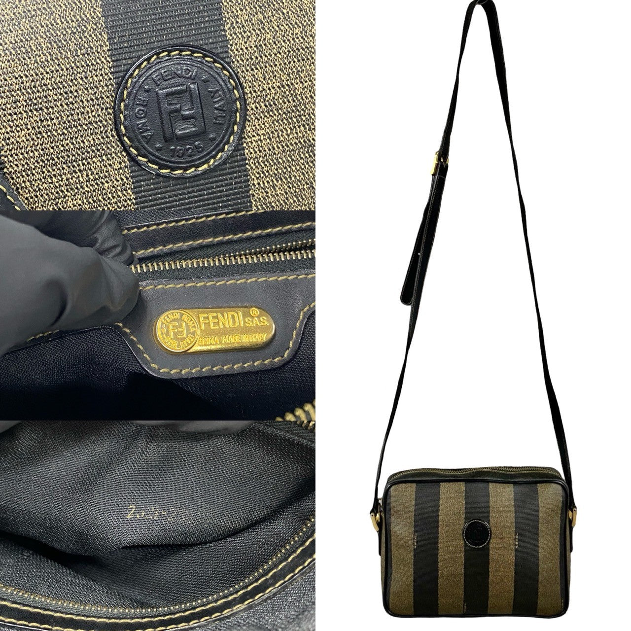 Fendi Pequin FF Logo Leather Shoulder Bag