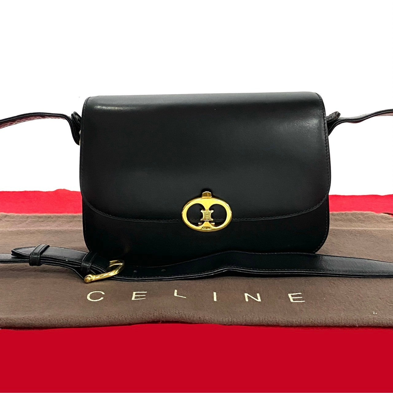 Celine Vintage Calf Leather Shoulder Bag Black