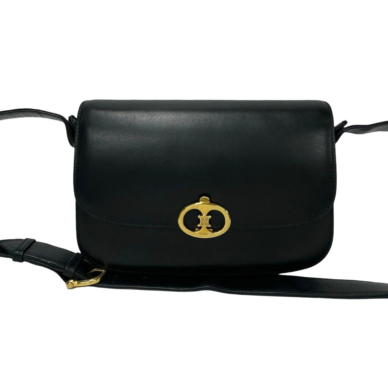 Celine Vintage Calf Leather Shoulder Bag Black