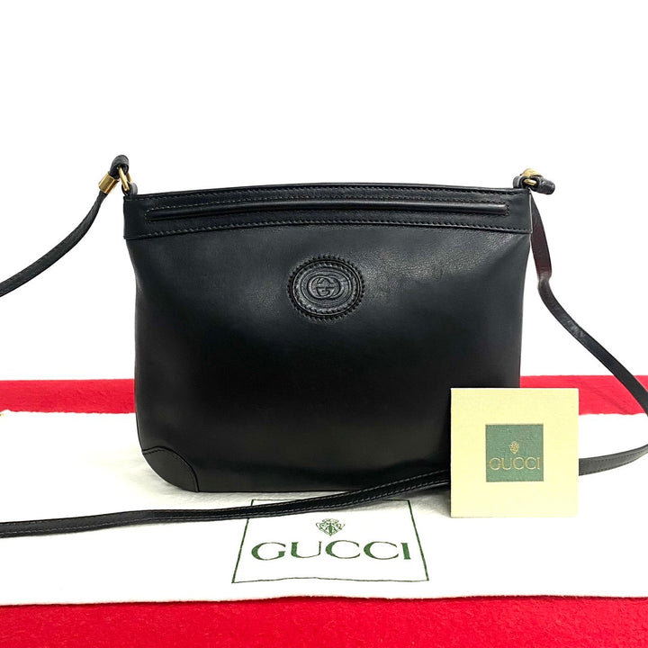 Gucci Leather GG Logo Shoulder Bag Black