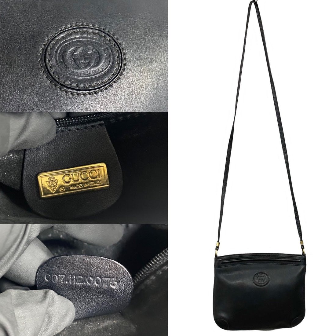 Gucci Leather GG Logo Shoulder Bag Black