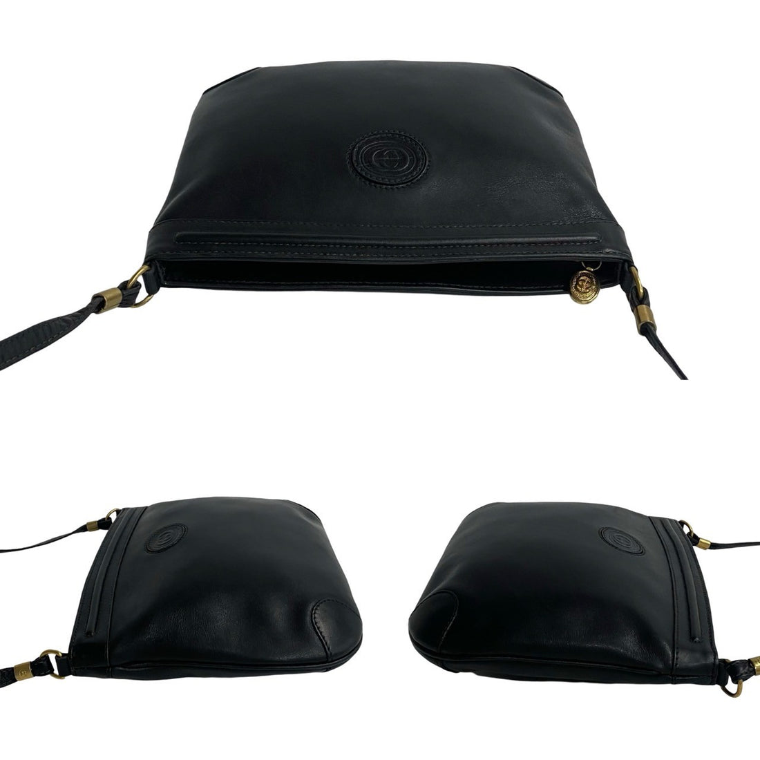 Gucci Leather GG Logo Shoulder Bag Black