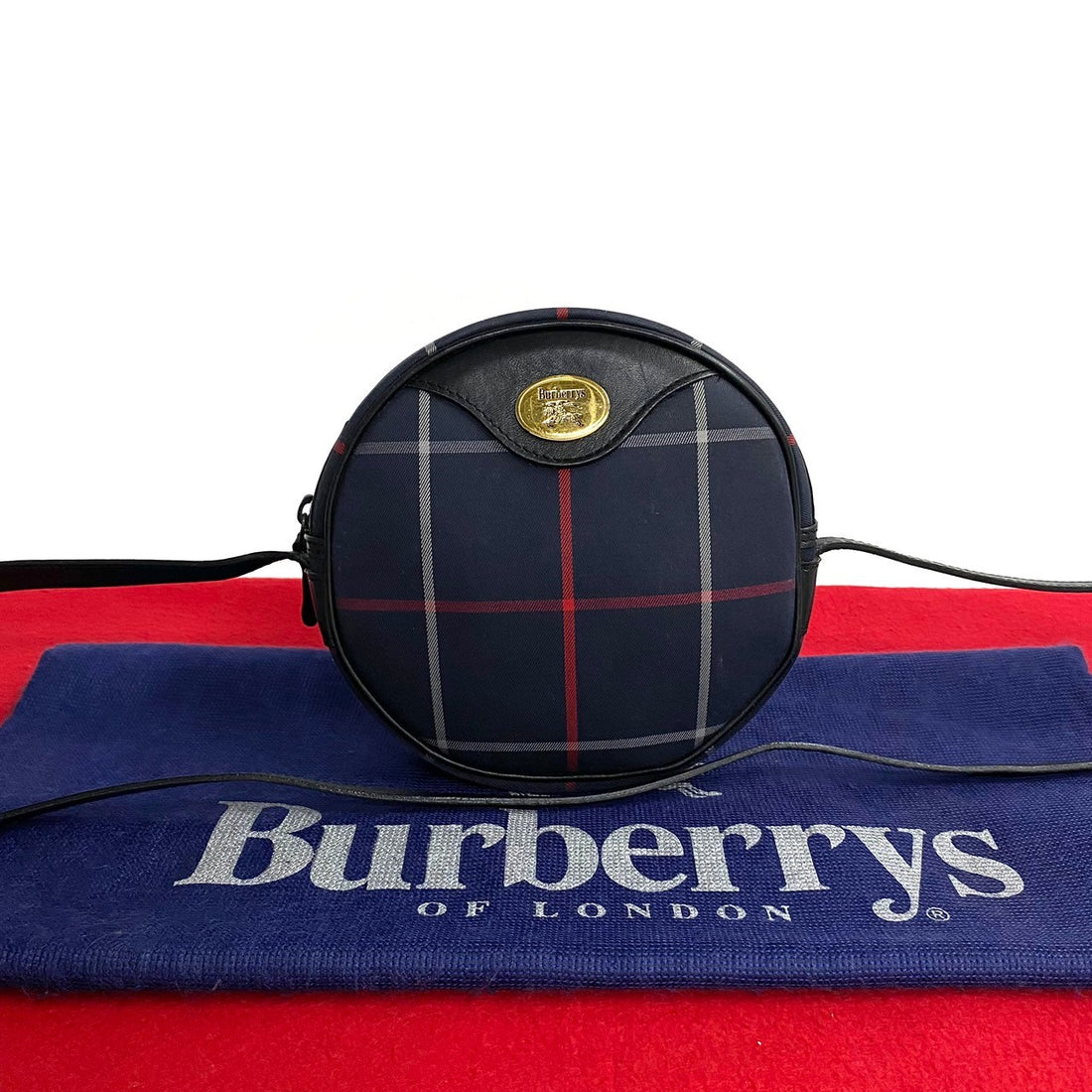 Burberry Leather Canvas Shoulder Bag Navy