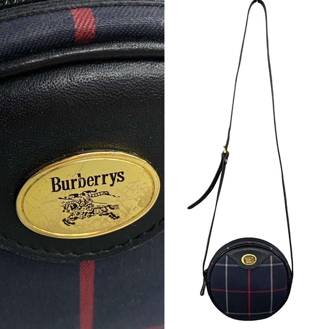 Burberry Leather Canvas Shoulder Bag Navy