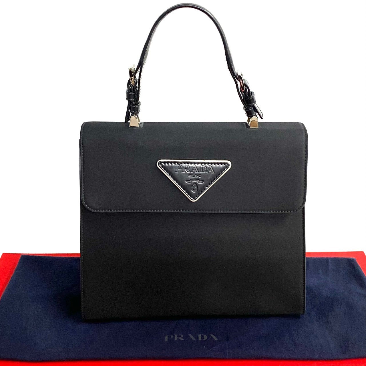 Prada Nylon Leather Handbag Black