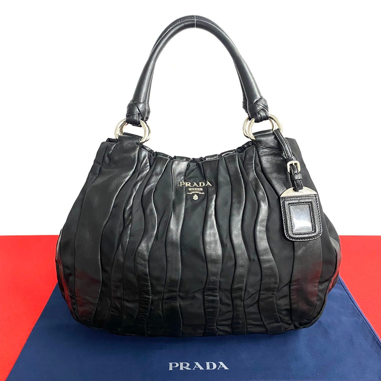 Prada Leather Nylon Tote Bag Black