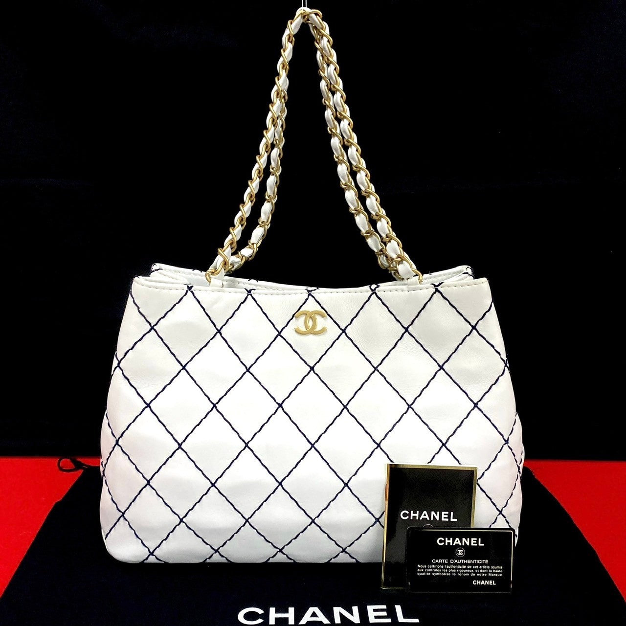 Chanel Leather Wild Stitch Matelasse Chain Tote Bag