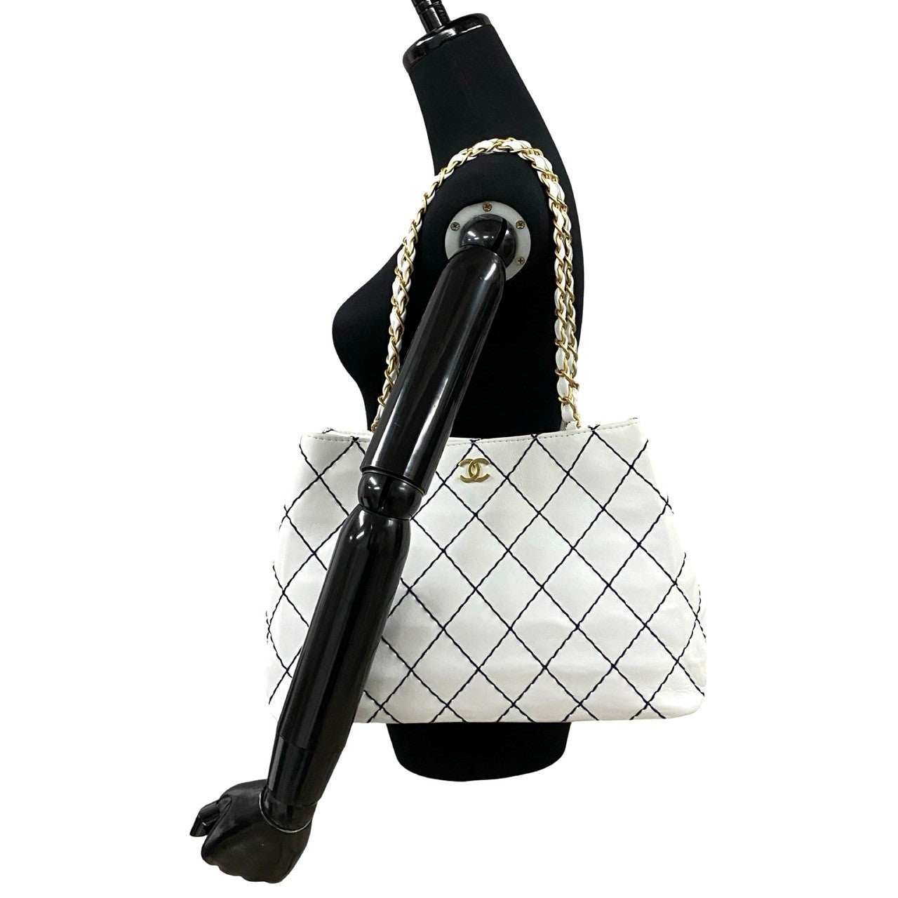 Chanel Leather Wild Stitch Matelasse Chain Tote Bag