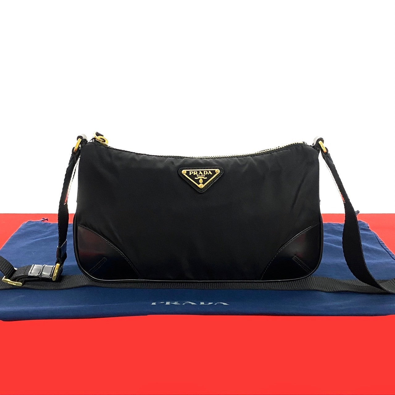 Prada Leather Nylon Crossbody Bag Black