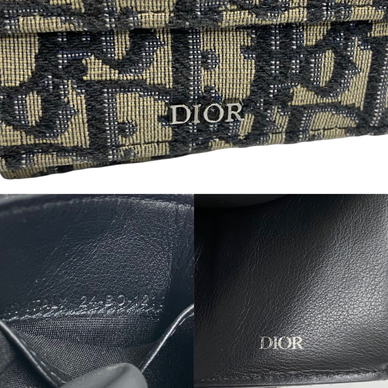 Christian Dior Oblique Canvas Leather Mini Wallet Navy