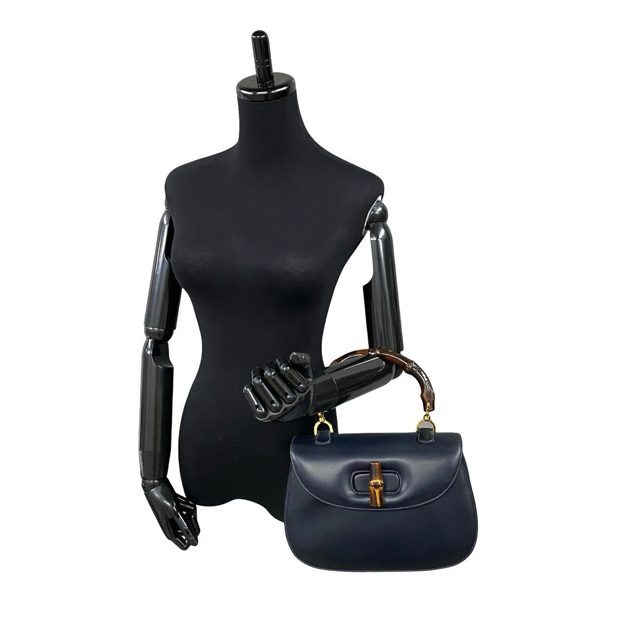 Gucci Bamboo Leather Handbag Navy