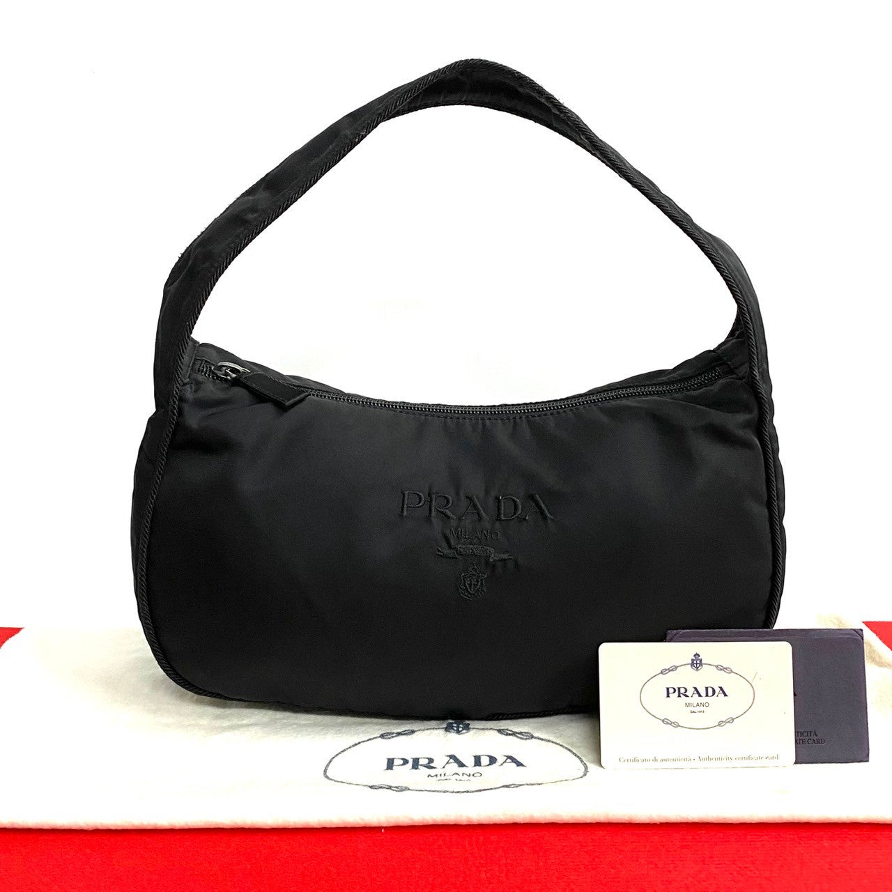 Prada Nylon Logo Embroidery Mini Tote Bag Black