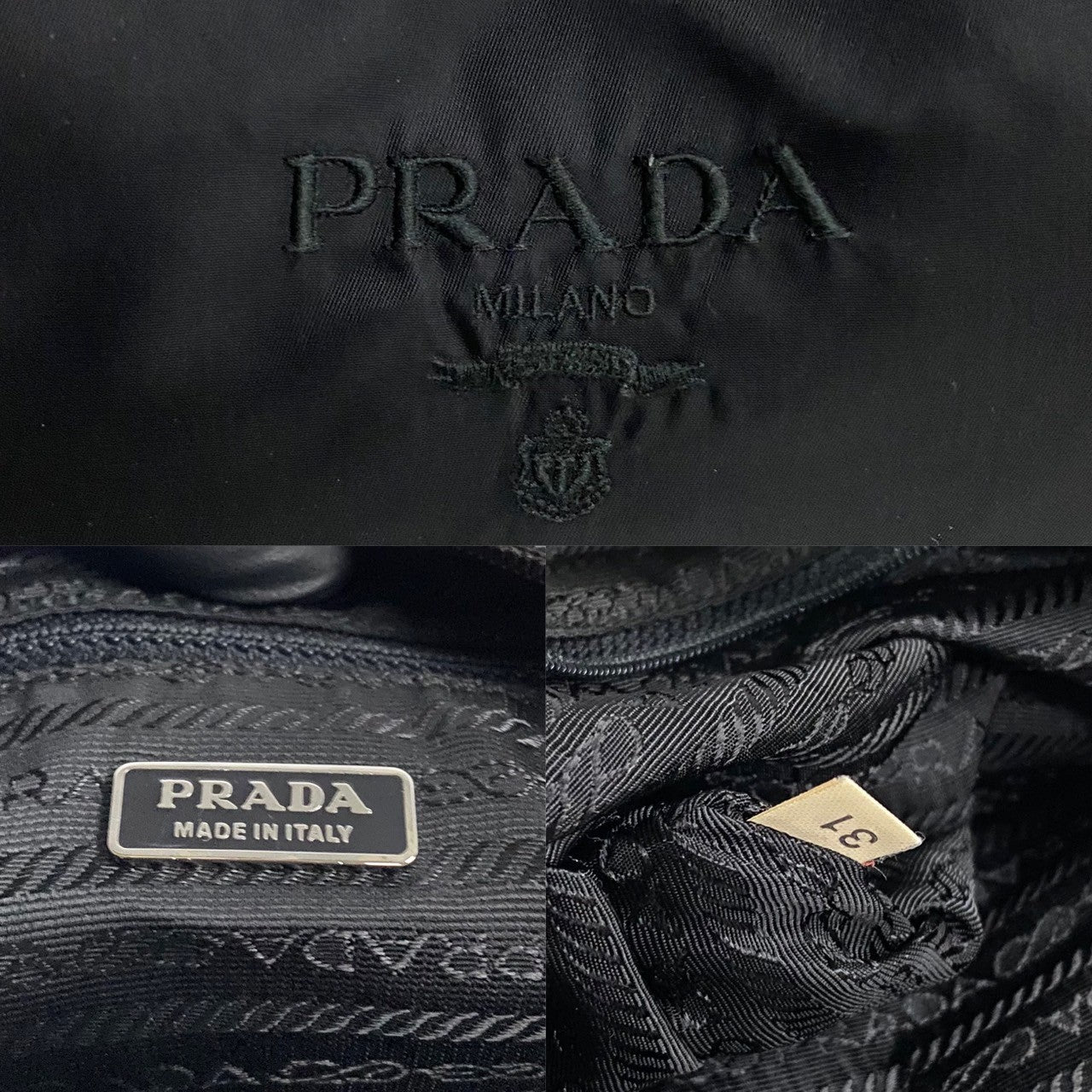 Prada Nylon Logo Embroidery Mini Tote Bag Black