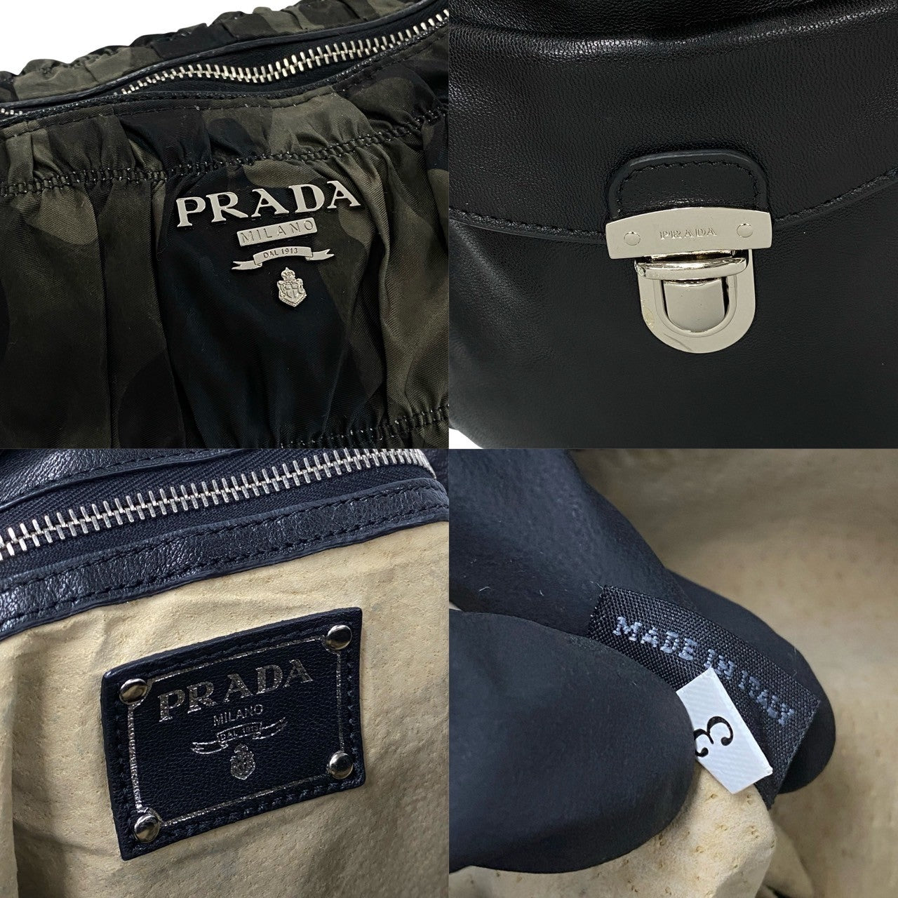 Prada Nylon Leather Shoulder Tote Bag