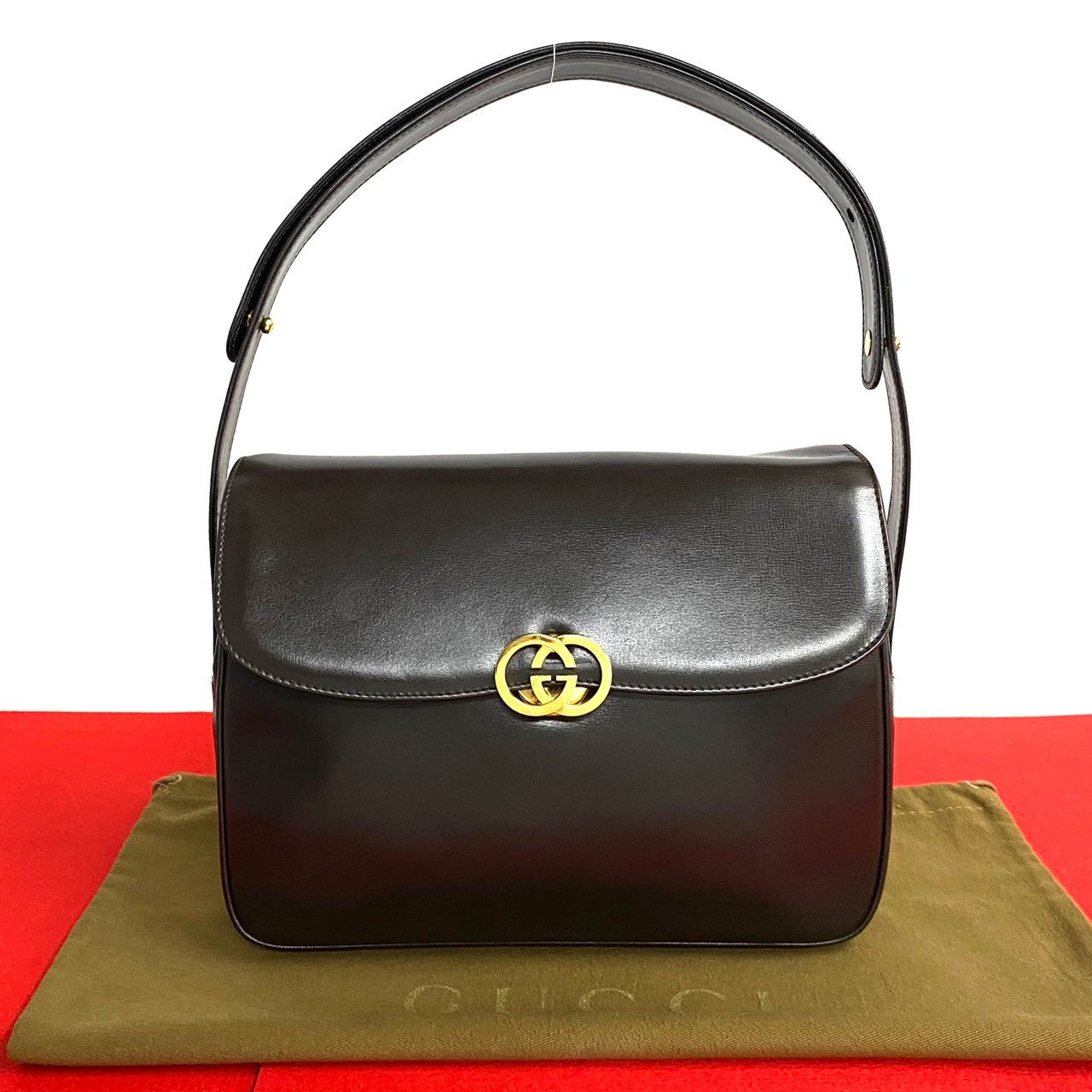 Gucci Vintage Leather Shoulder Bag Brown