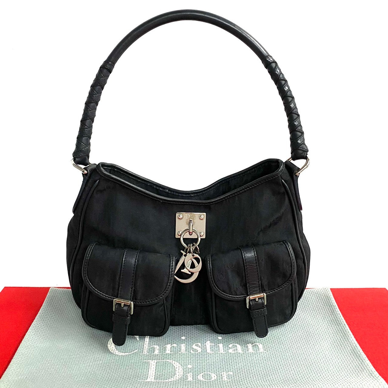 Dior Nylon Leather Trotter Logo Handbag Black