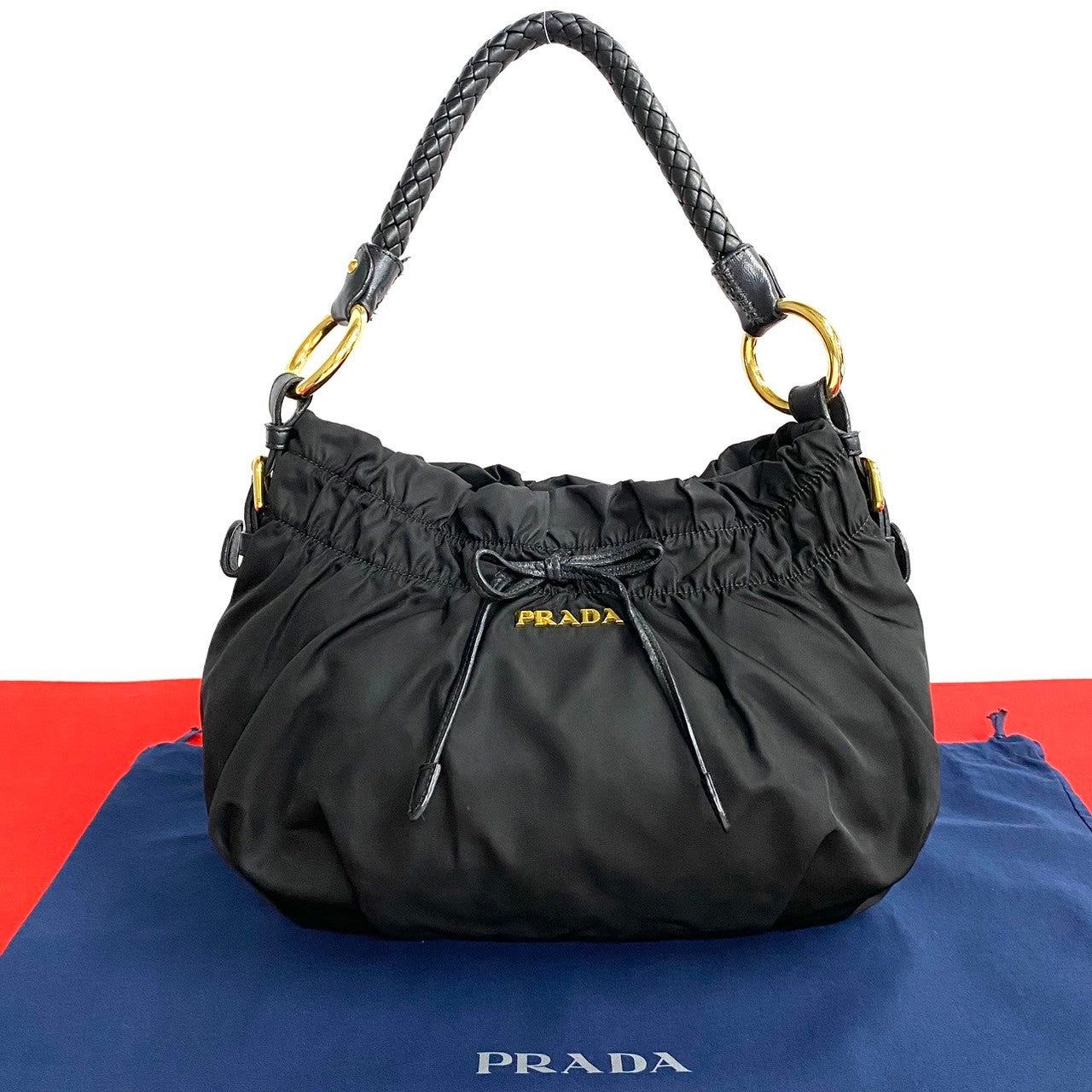 Prada Nylon Leather Ribbon Mini Tote Bag