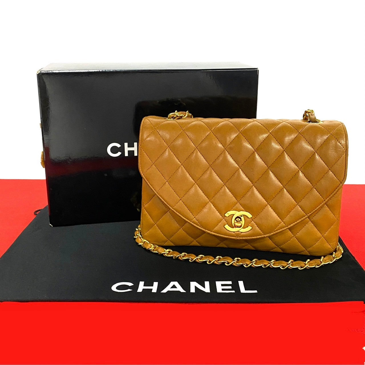 Chanel Lambskin Matelasse Chain Shoulder Bag Brown