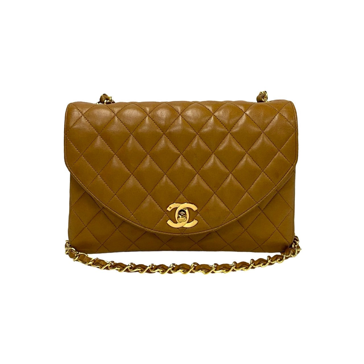 Chanel Lambskin Matelasse Chain Shoulder Bag Brown