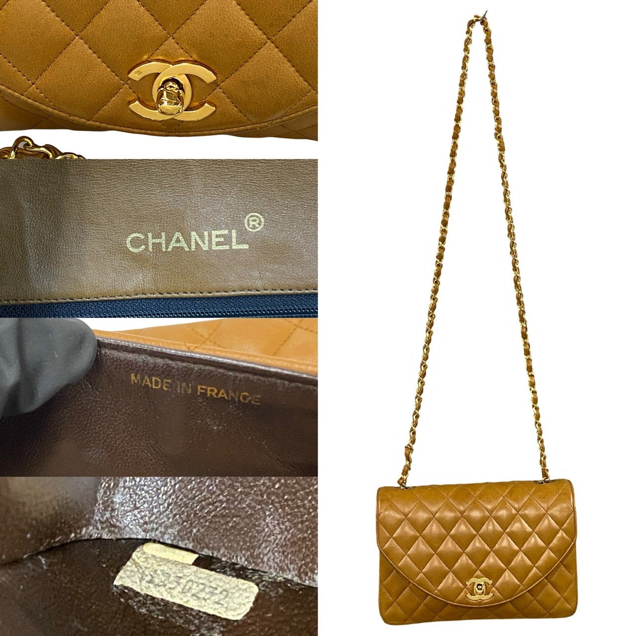 Chanel Lambskin Matelasse Chain Shoulder Bag Brown