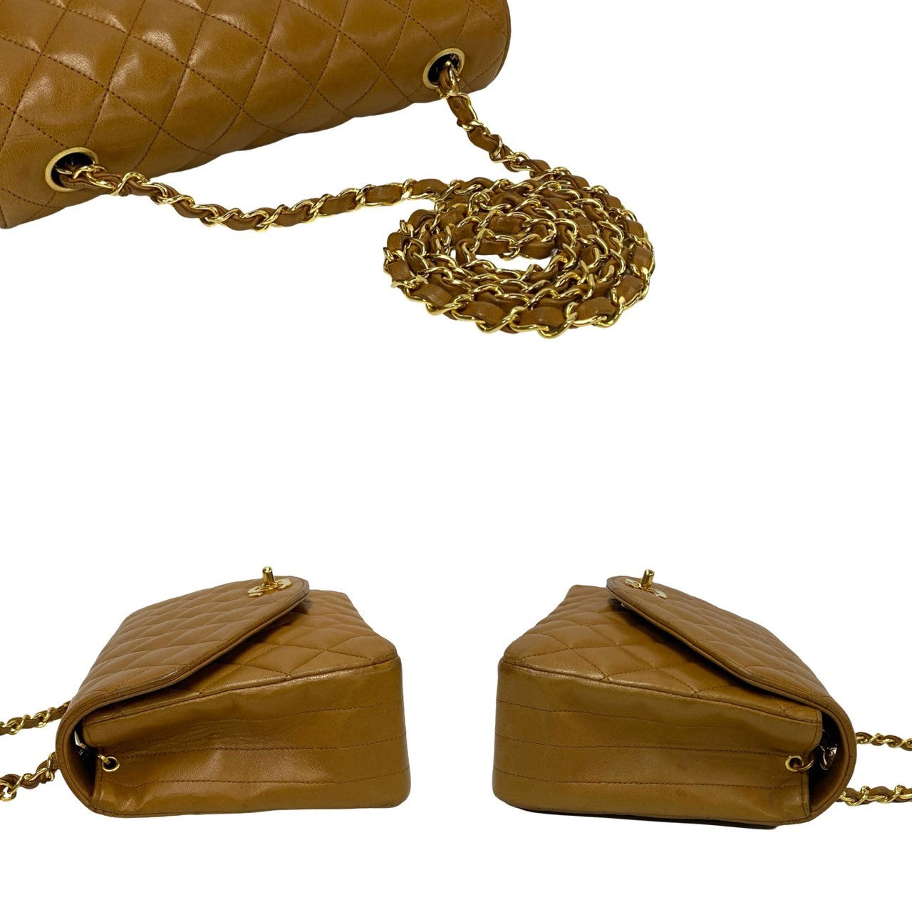 Chanel Lambskin Matelasse Chain Shoulder Bag Brown