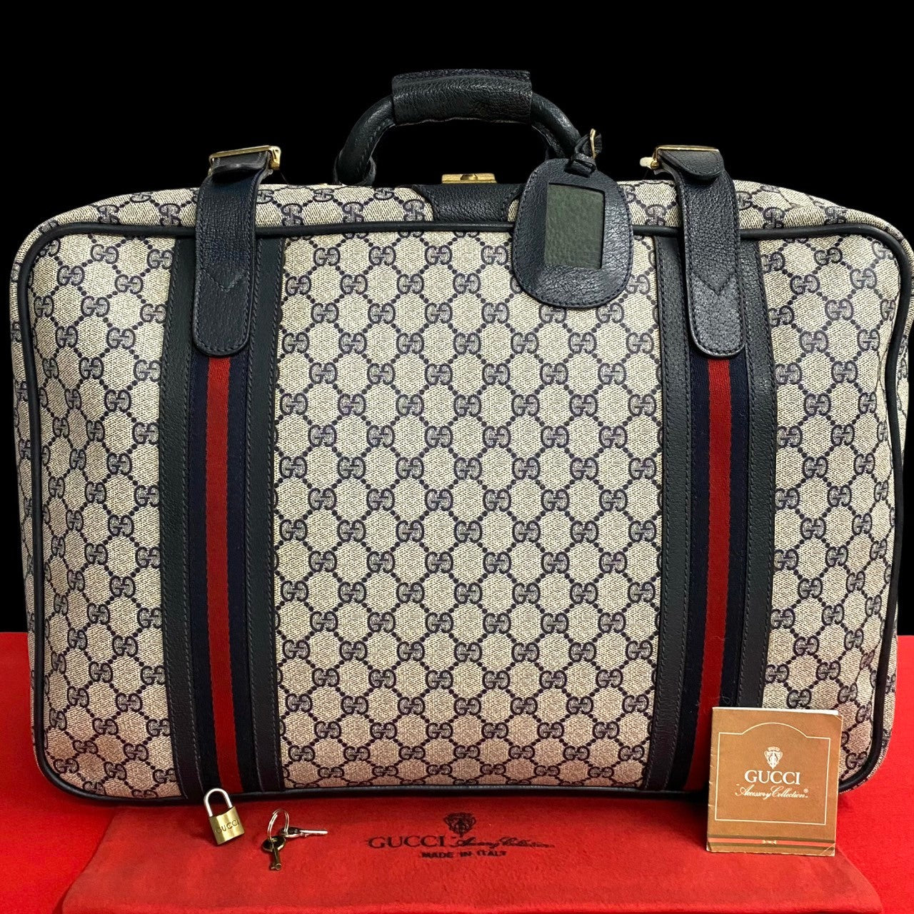 Gucci Leather GG Logo Boston Bag Navy