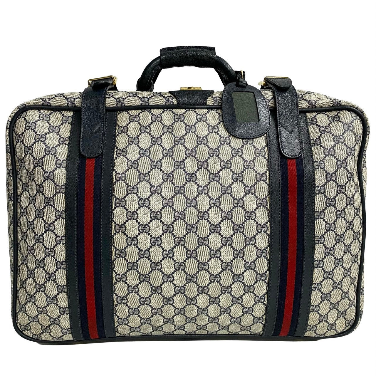 Gucci Leather GG Logo Boston Bag Navy