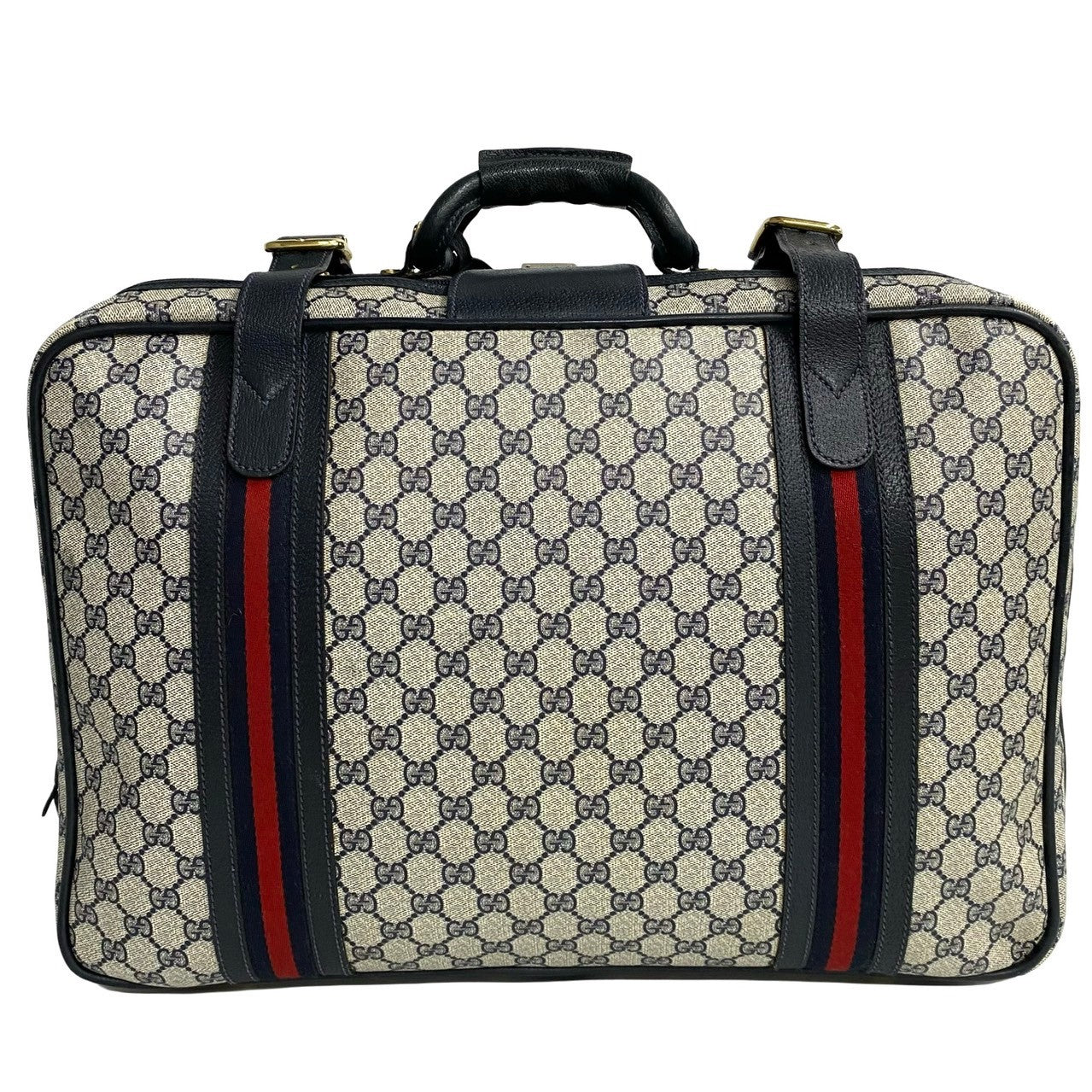 Gucci Leather GG Logo Boston Bag Navy