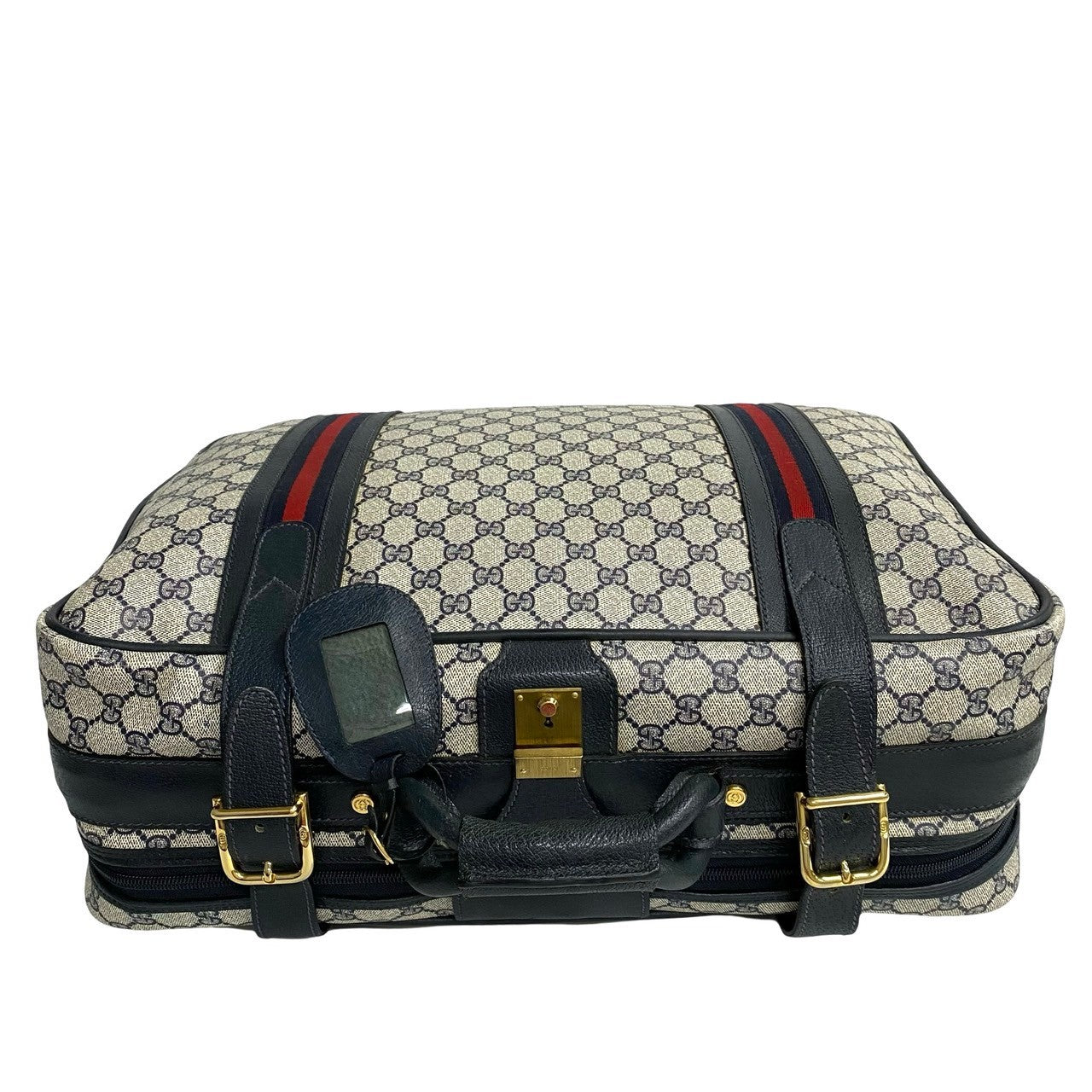 Gucci Leather GG Logo Boston Bag Navy